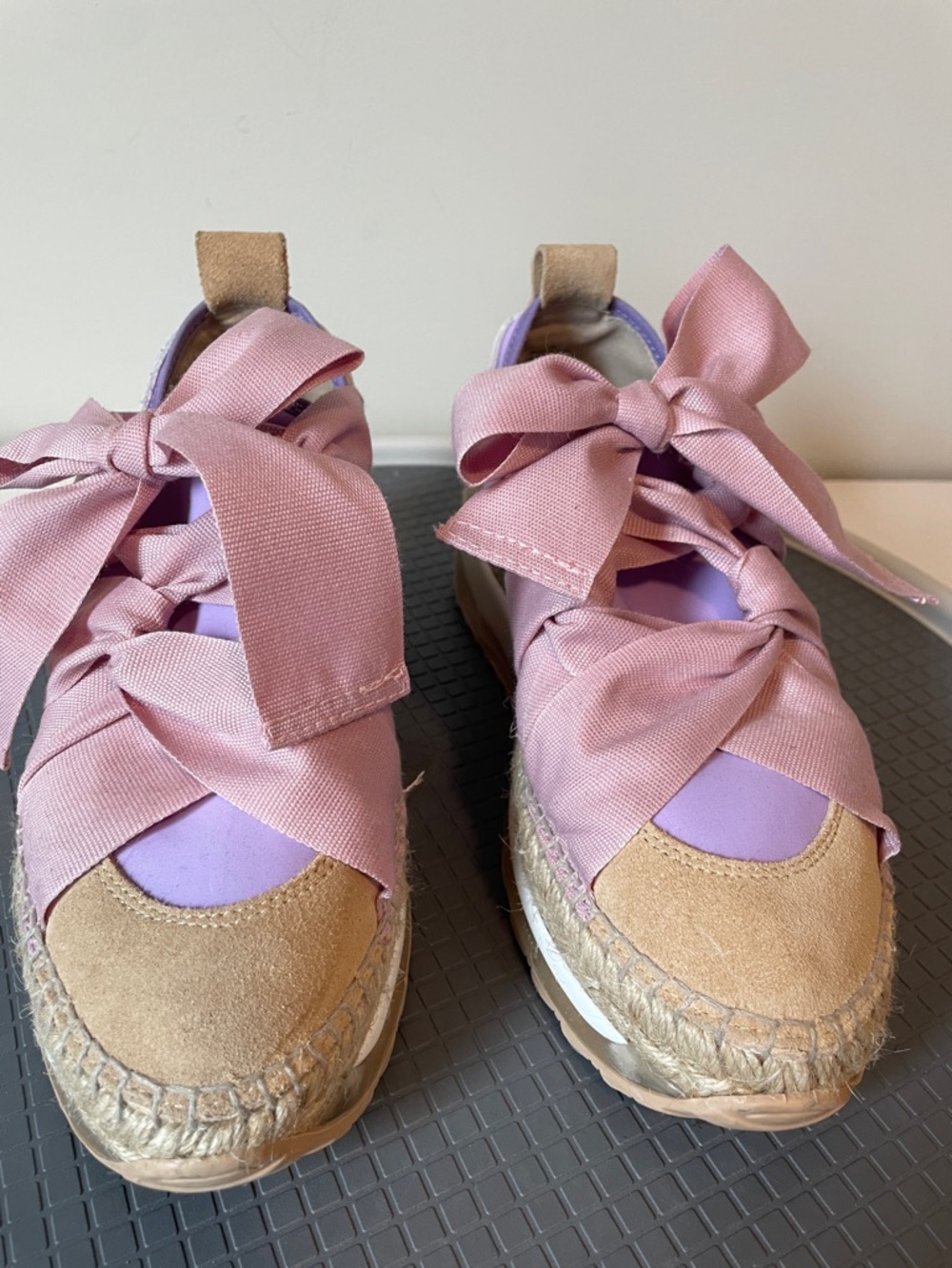 Free People Pink and Lavender Ribbon Espadrille Sneakers